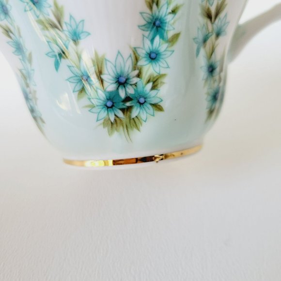Royal Albert Shot Silk Teacup & Saucer White Blue Green Floral Swag Embossed VTG - Picture 8 of 14